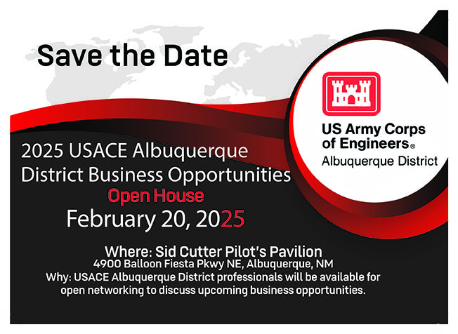 graphic with information about the upcoming 2025 USACE-Albuquerque District Business Opportunities Open House 
